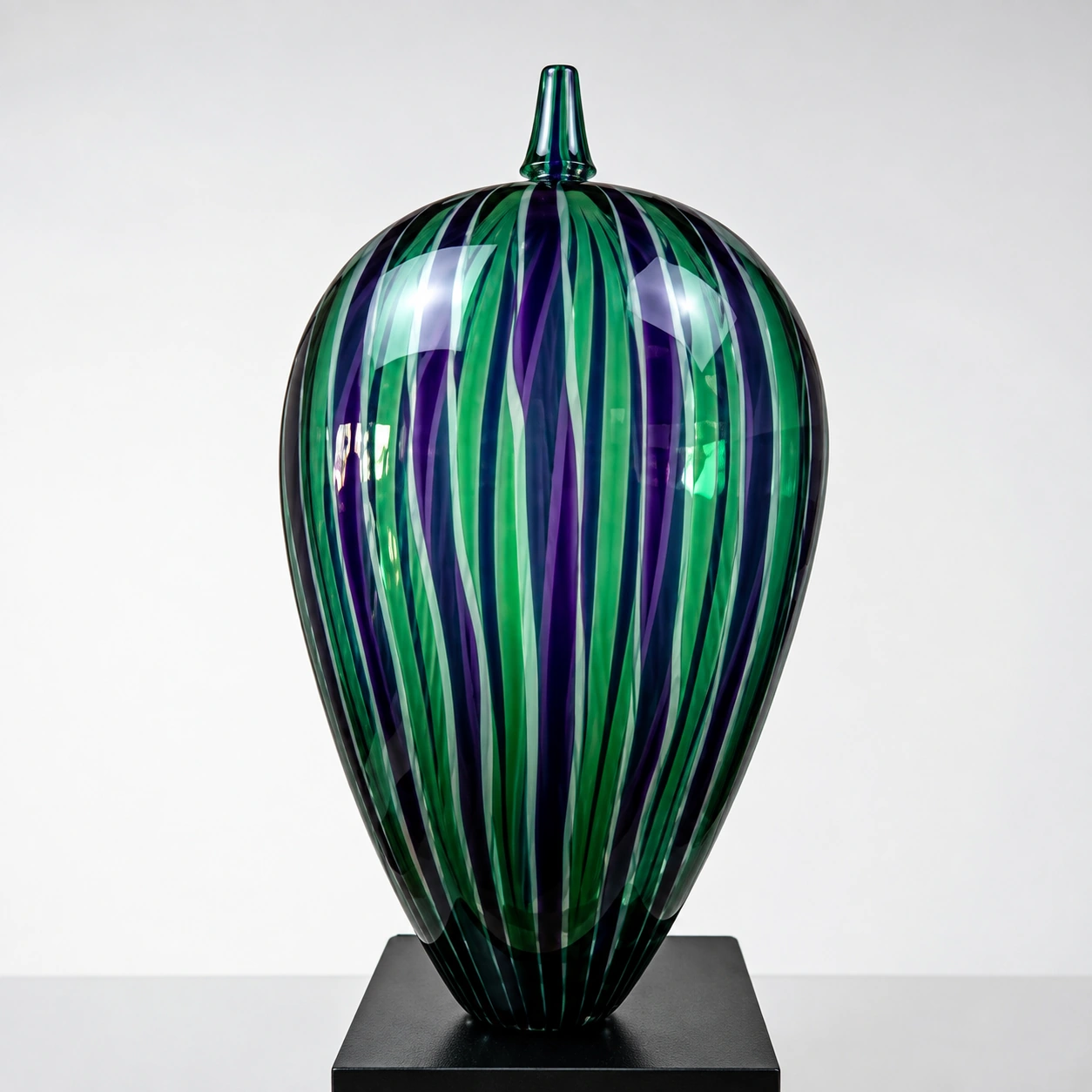 Emerald and violet striped art glass vase