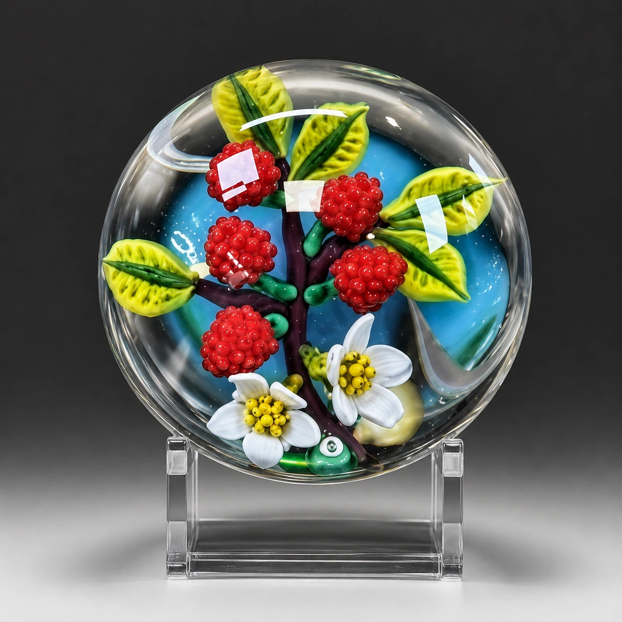 Raspberry and Blossom Paperweight